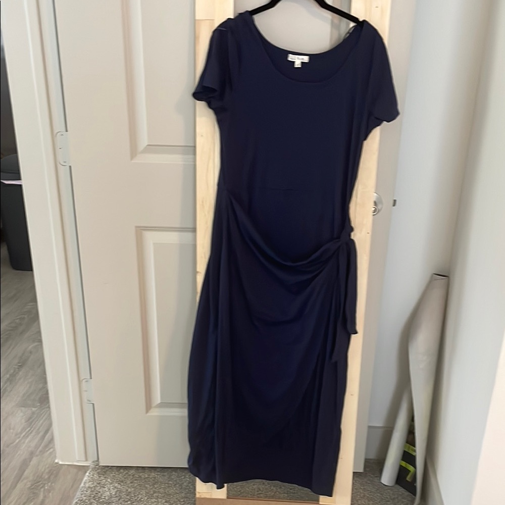Nine Britton Amber Knit Blue Midi wrap Dress Short Sleeve